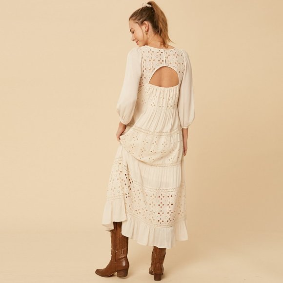 Listicle Pink Maxi Dress NWT • Rayon • Long Sleeve Boho Textured Embroidered - Picture 11 of 11